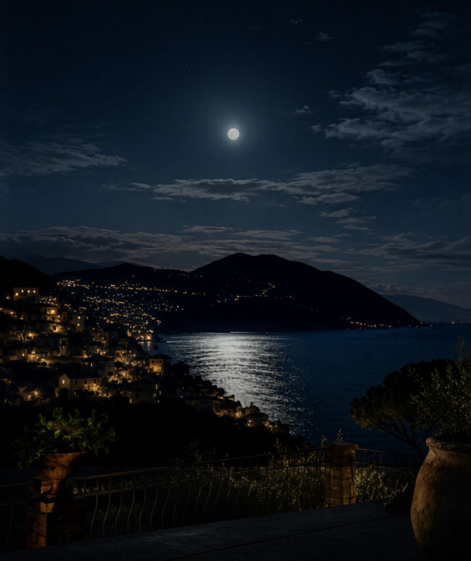romantic view of the portofino coast in the moonlight
