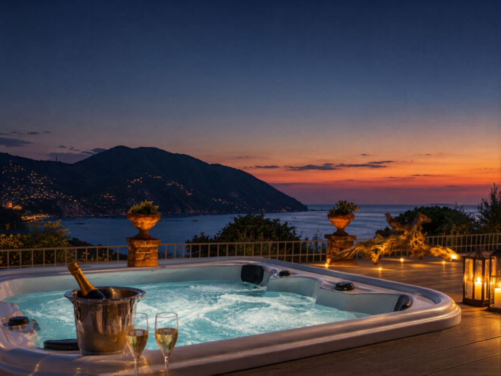 vasca idromassaggio su terrazza vista mare riviera portofino